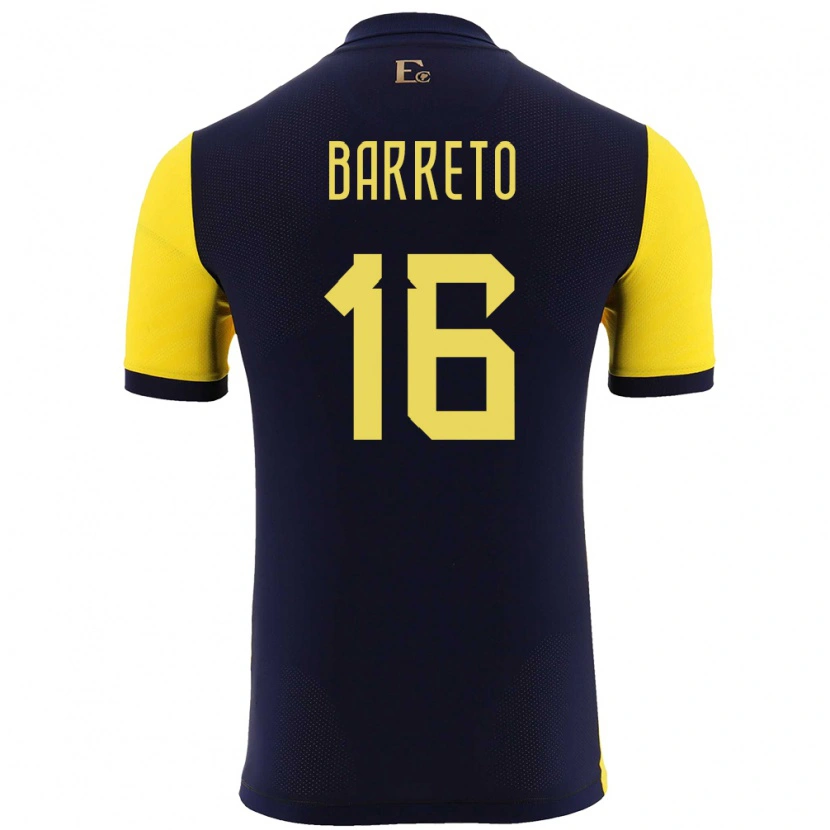 Danxen Mujer Camiseta Ecuador Andry Barreto #16 Amarillo 1ª Equipación 24-26 La Camisa