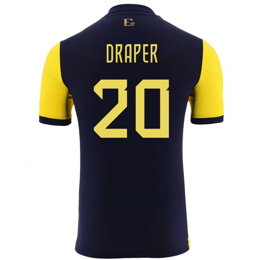 Danxen Mujer Camiseta Ecuador Andrew Draper #20 Amarillo 1ª Equipación 24-26 La Camisa