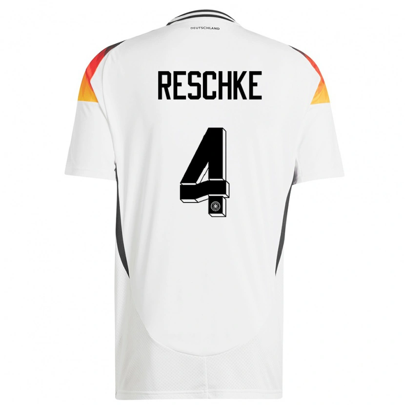 Danxen Mujer Camiseta Alemania Gianluca Reschke #4 Blanco 1ª Equipación 24-26 La Camisa