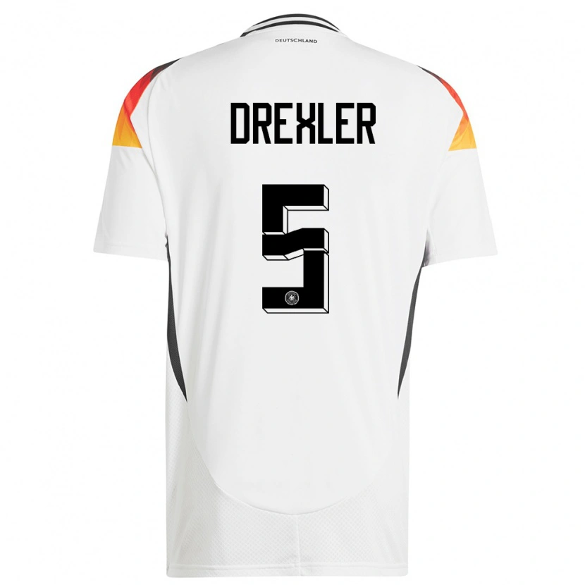 Danxen Mujer Camiseta Alemania Tim Drexler #5 Blanco 1ª Equipación 24-26 La Camisa