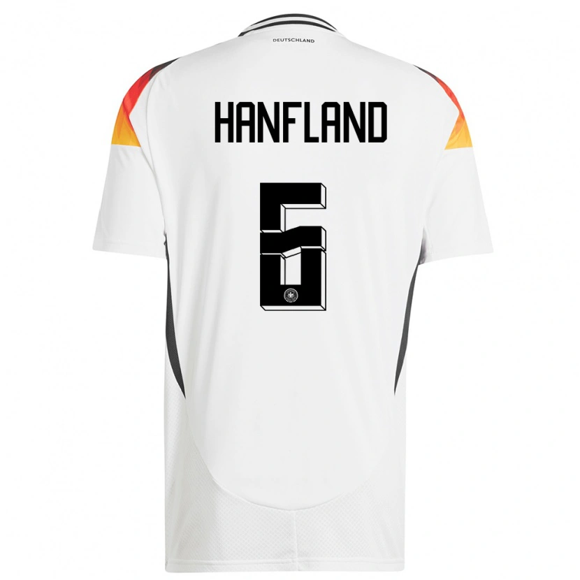Danxen Mujer Camiseta Alemania Paul Hanfland #6 Blanco 1ª Equipación 24-26 La Camisa