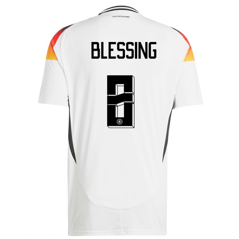 Danxen Mujer Camiseta Alemania Èlisée Blessing #8 Blanco 1ª Equipación 24-26 La Camisa