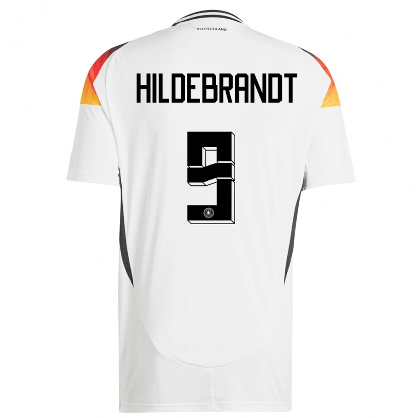 Danxen Mujer Camiseta Alemania Niklas Hildebrandt #9 Blanco 1ª Equipación 24-26 La Camisa