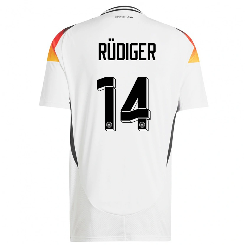 Danxen Mujer Camiseta Alemania Fin-Luca Rüdiger #14 Blanco 1ª Equipación 24-26 La Camisa