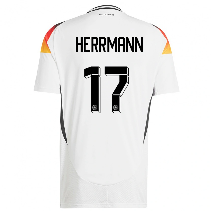 Danxen Mujer Camiseta Alemania Charles Herrmann #17 Blanco 1ª Equipación 24-26 La Camisa