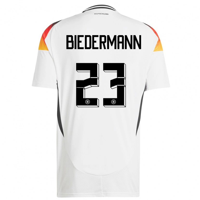 Danxen Mujer Camiseta Alemania Nico Biedermann #23 Blanco 1ª Equipación 24-26 La Camisa