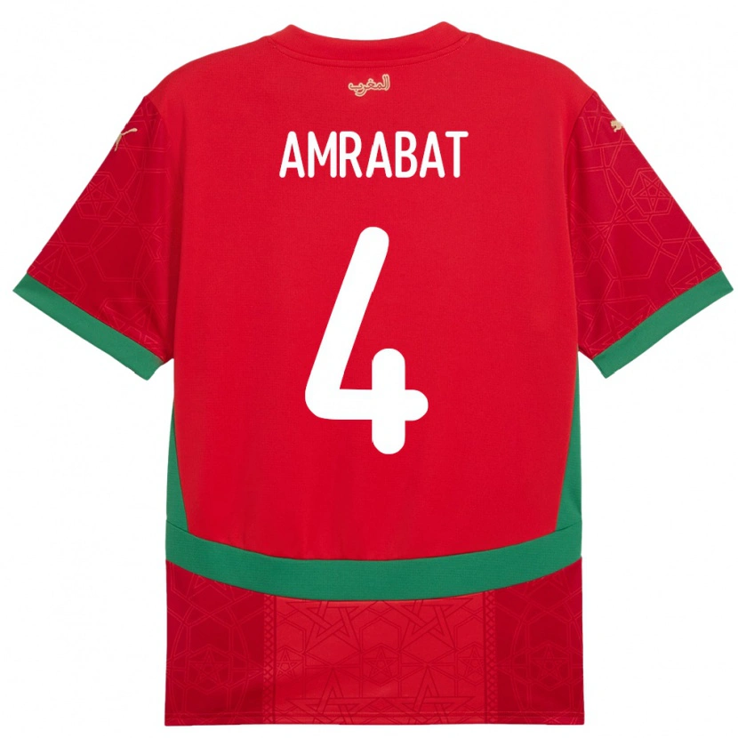 Danxen Mujer Camiseta Marruecos Sofyan Amrabat #4 Rojo 1ª Equipación 24-26 La Camisa