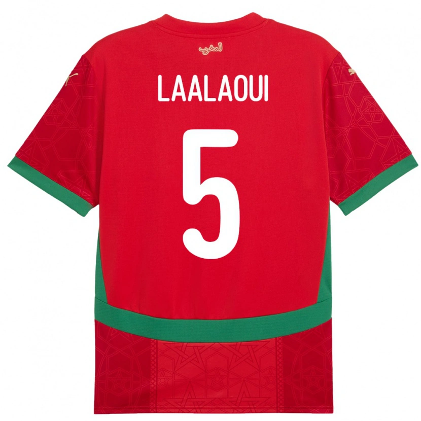Danxen Mujer Camiseta Marruecos Reda Laalaoui #5 Rojo 1ª Equipación 24-26 La Camisa