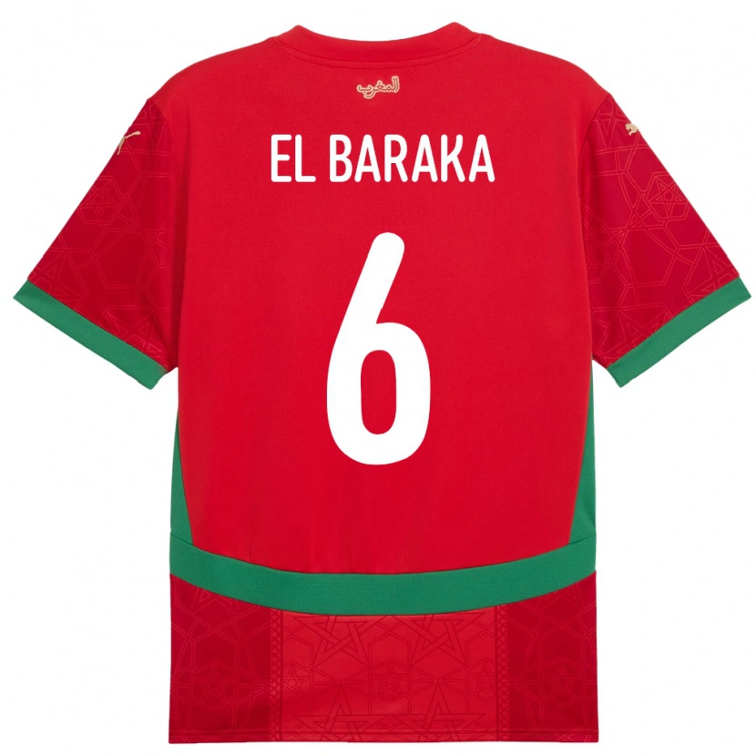 Danxen Mujer Camiseta Marruecos Jibril El Baraka #6 Rojo 1ª Equipación 24-26 La Camisa