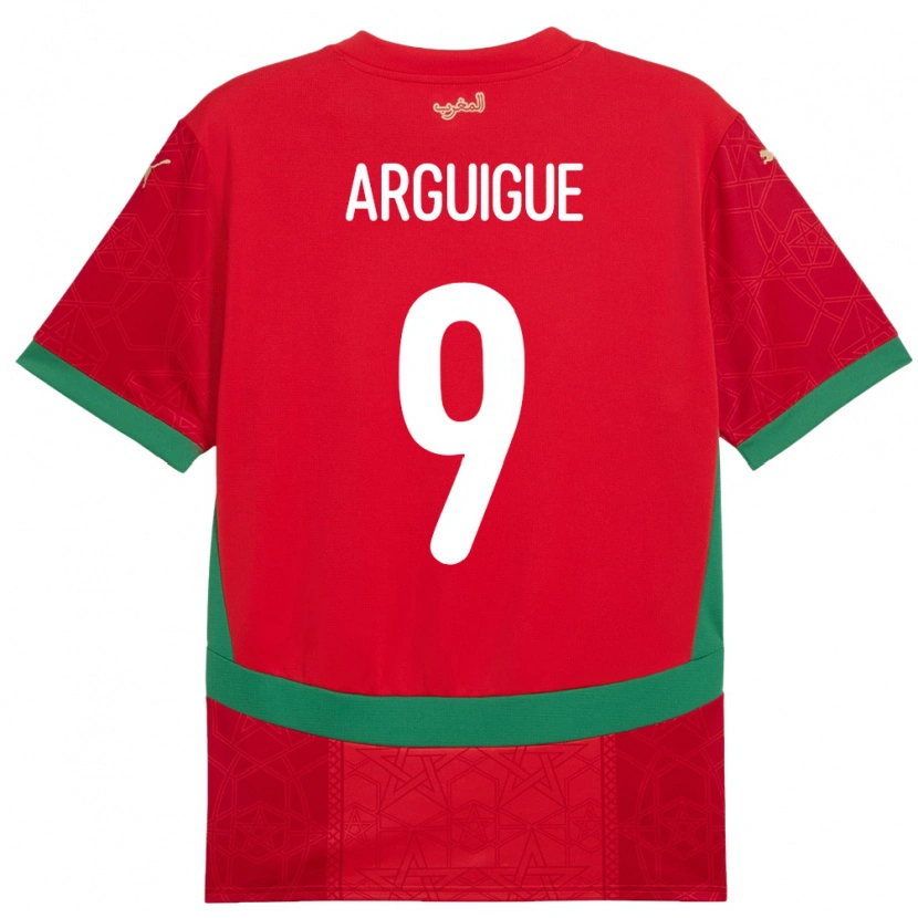Danxen Mujer Camiseta Marruecos Ayman Arguigue #9 Rojo 1ª Equipación 24-26 La Camisa