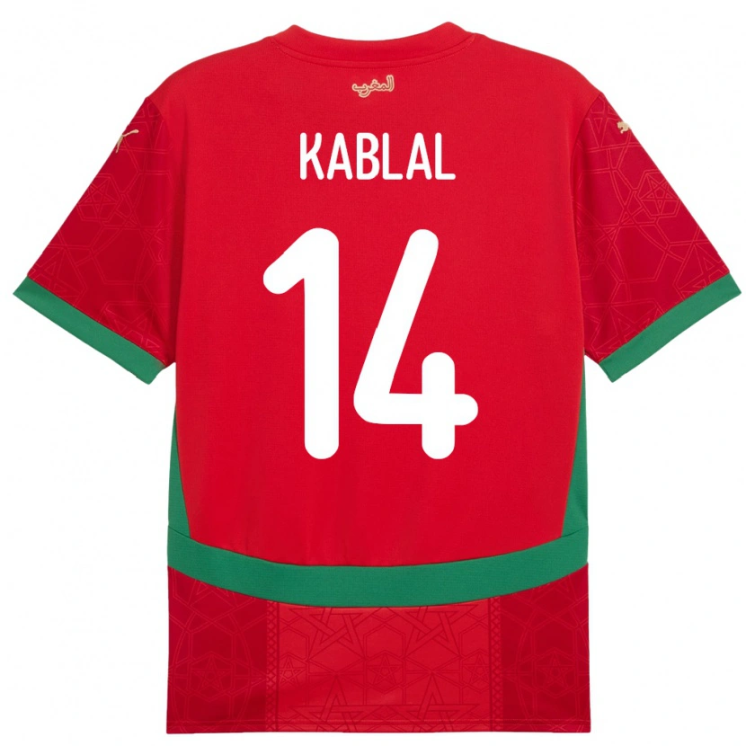 Danxen Mujer Camiseta Marruecos Yahya Kablal #14 Rojo 1ª Equipación 24-26 La Camisa