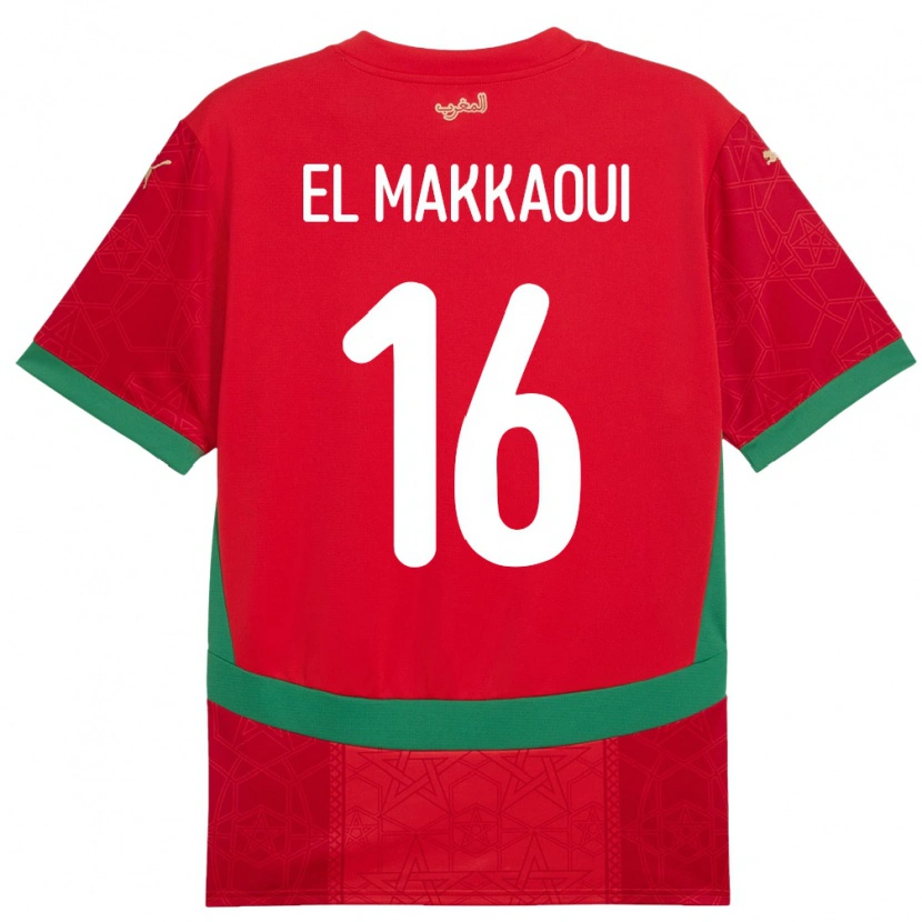 Danxen Mujer Camiseta Marruecos Anas El Makkaoui #16 Rojo 1ª Equipación 24-26 La Camisa