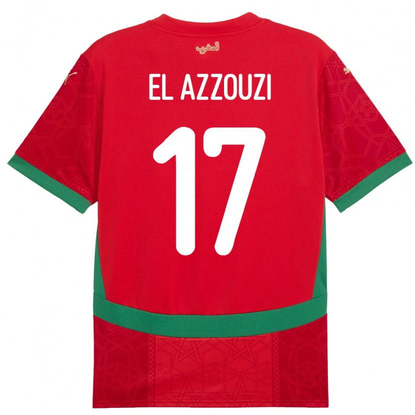 Danxen Mujer Camiseta Marruecos Oussama El Azzouzi #17 Rojo 1ª Equipación 24-26 La Camisa