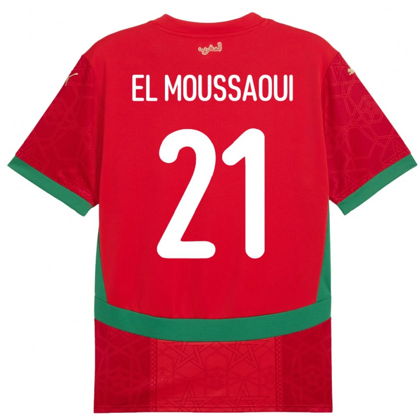 Danxen Mujer Camiseta Marruecos Tajeddine El Moussaoui #21 Rojo 1ª Equipación 24-26 La Camisa