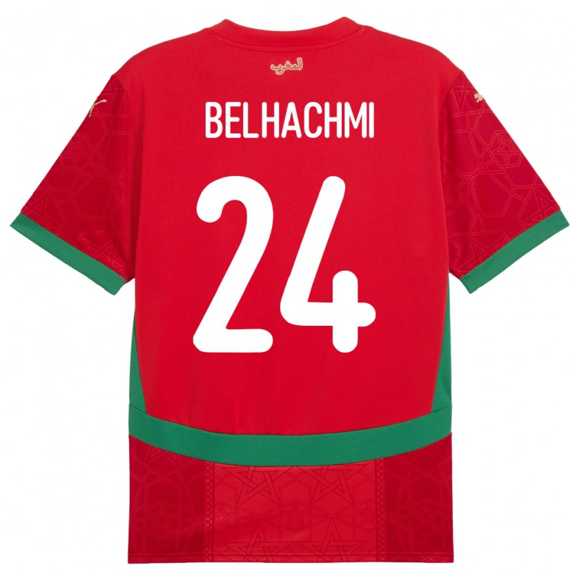 Danxen Mujer Camiseta Marruecos Yahya Belhachmi #24 Rojo 1ª Equipación 24-26 La Camisa