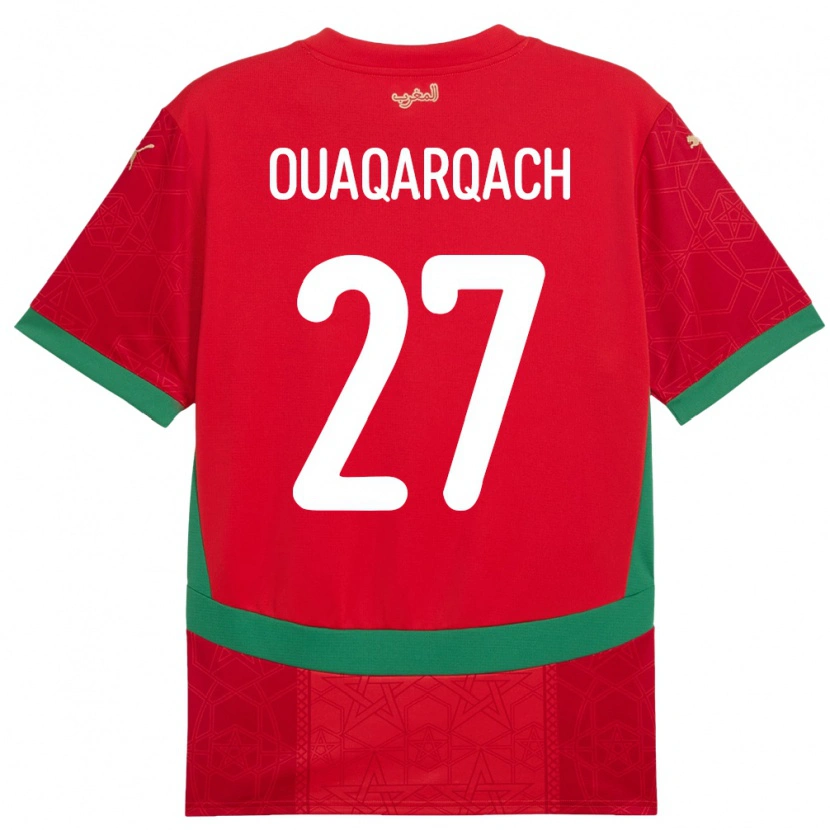 Danxen Mujer Camiseta Marruecos Abdelkader Ouaqarqach #27 Rojo 1ª Equipación 24-26 La Camisa