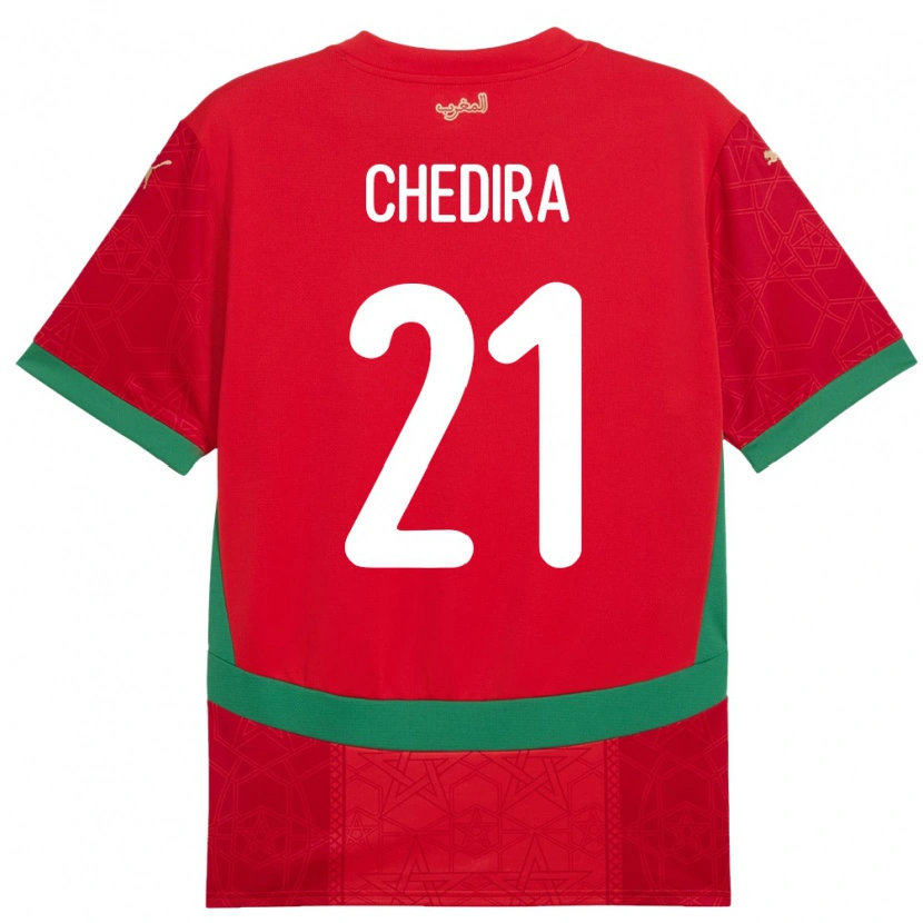 Danxen Mujer Camiseta Marruecos Walid Chedira #21 Rojo 1ª Equipación 24-26 La Camisa