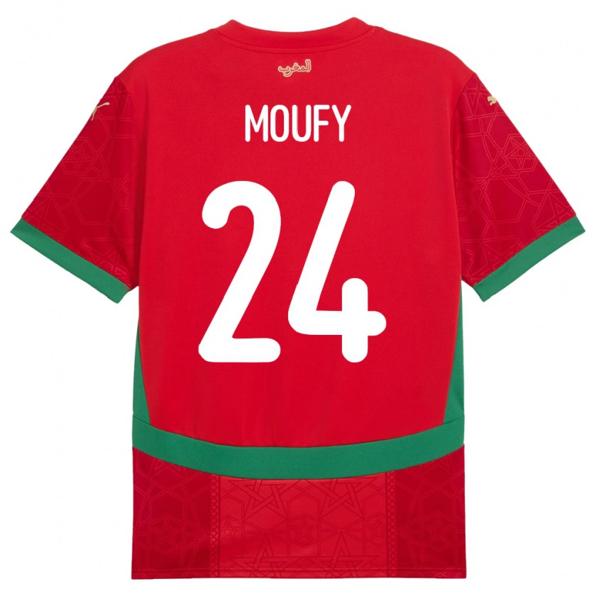 Danxen Mujer Camiseta Marruecos Fahd Moufy #24 Rojo 1ª Equipación 24-26 La Camisa