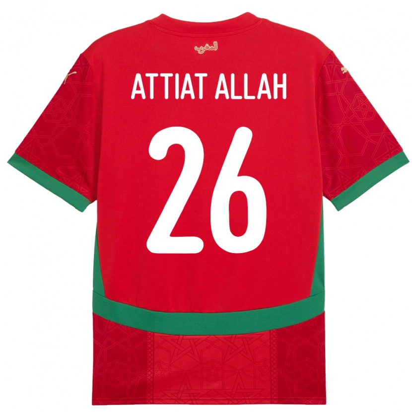 Danxen Mujer Camiseta Marruecos Yahia Attiat-Allah #26 Rojo 1ª Equipación 24-26 La Camisa