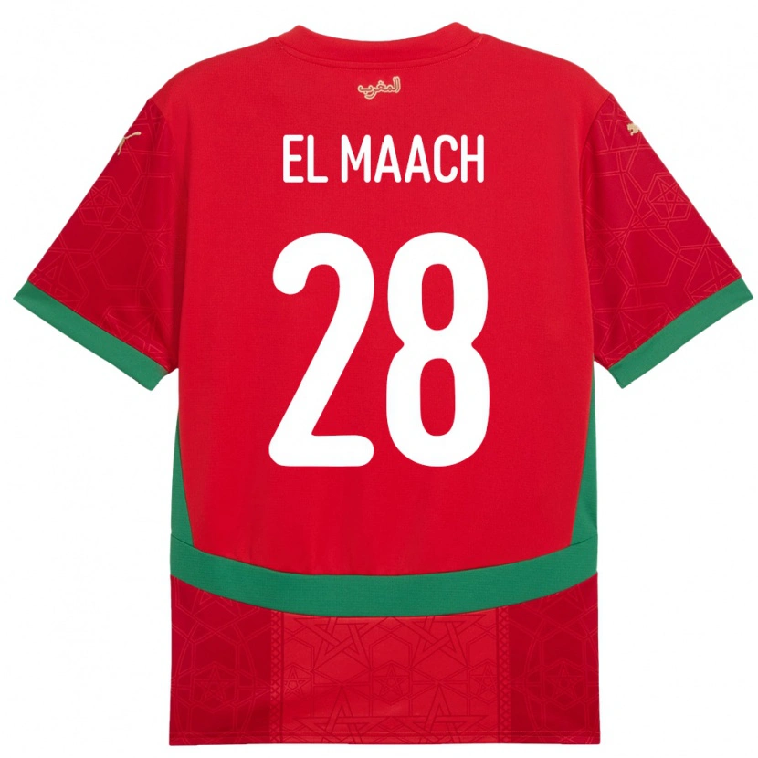 Danxen Mujer Camiseta Marruecos Fouad El Maach #28 Rojo 1ª Equipación 24-26 La Camisa