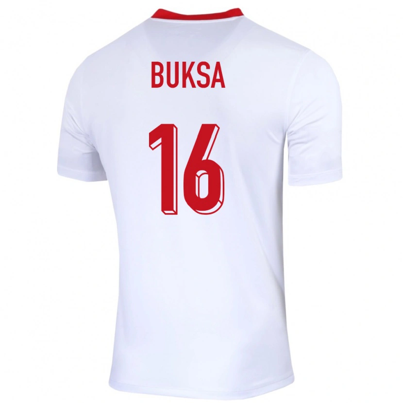 Danxen Mujer Camiseta Polonia Adam Buksa #16 Blanco 1ª Equipación 24-26 La Camisa