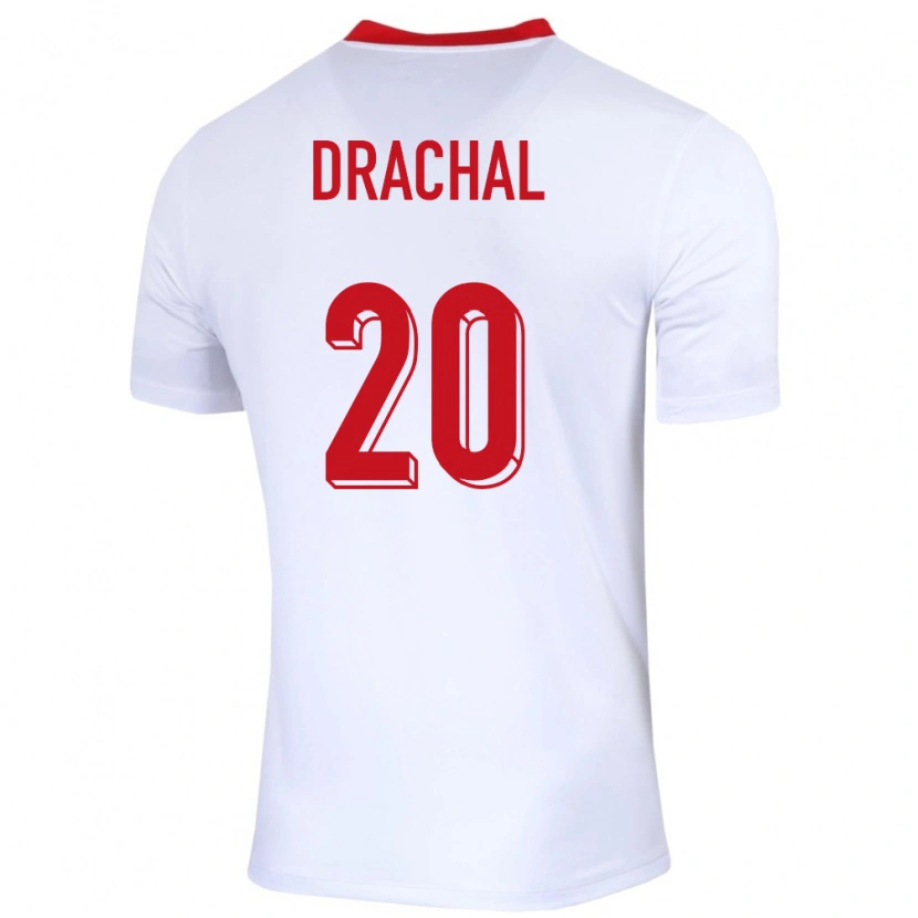 Danxen Mujer Camiseta Polonia Dawid Drachal #20 Blanco 1ª Equipación 24-26 La Camisa