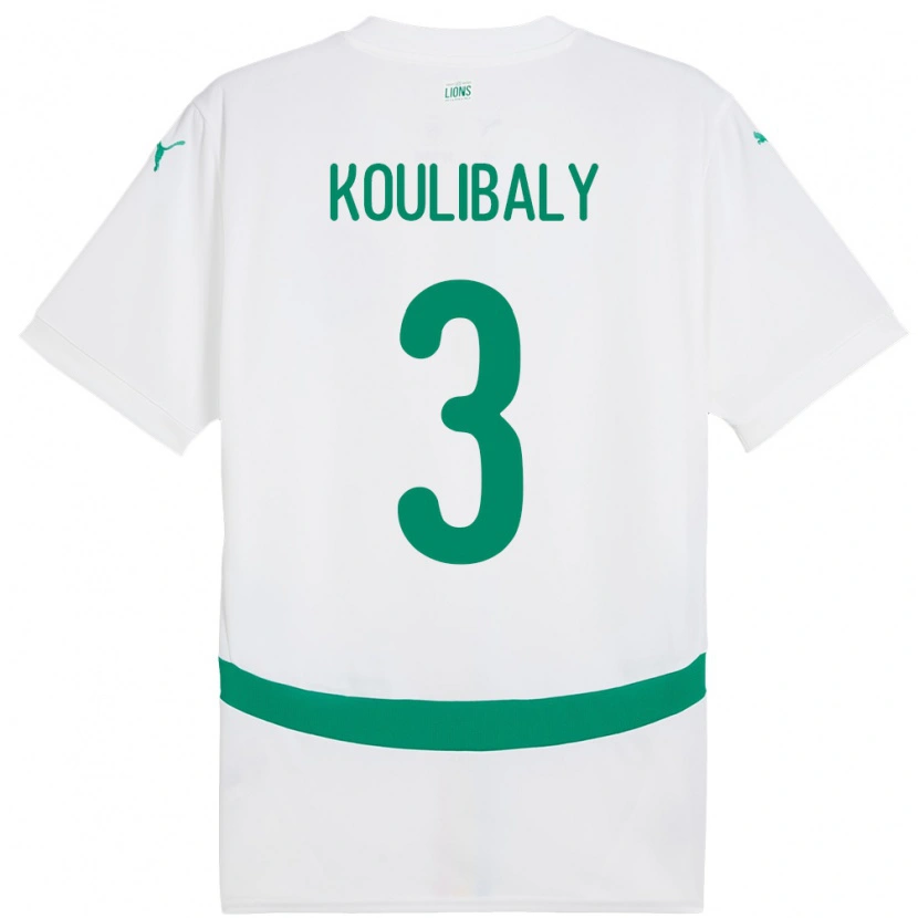 Danxen Mujer Camiseta Senegal Kalidou Koulibaly #3 Blanco 1ª Equipación 24-26 La Camisa