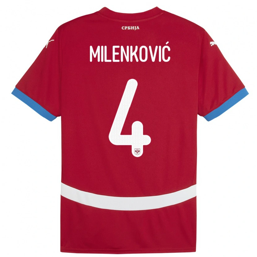 Danxen Mujer Camiseta Serbia Nikola Milenković #4 Rojo 1ª Equipación 24-26 La Camisa
