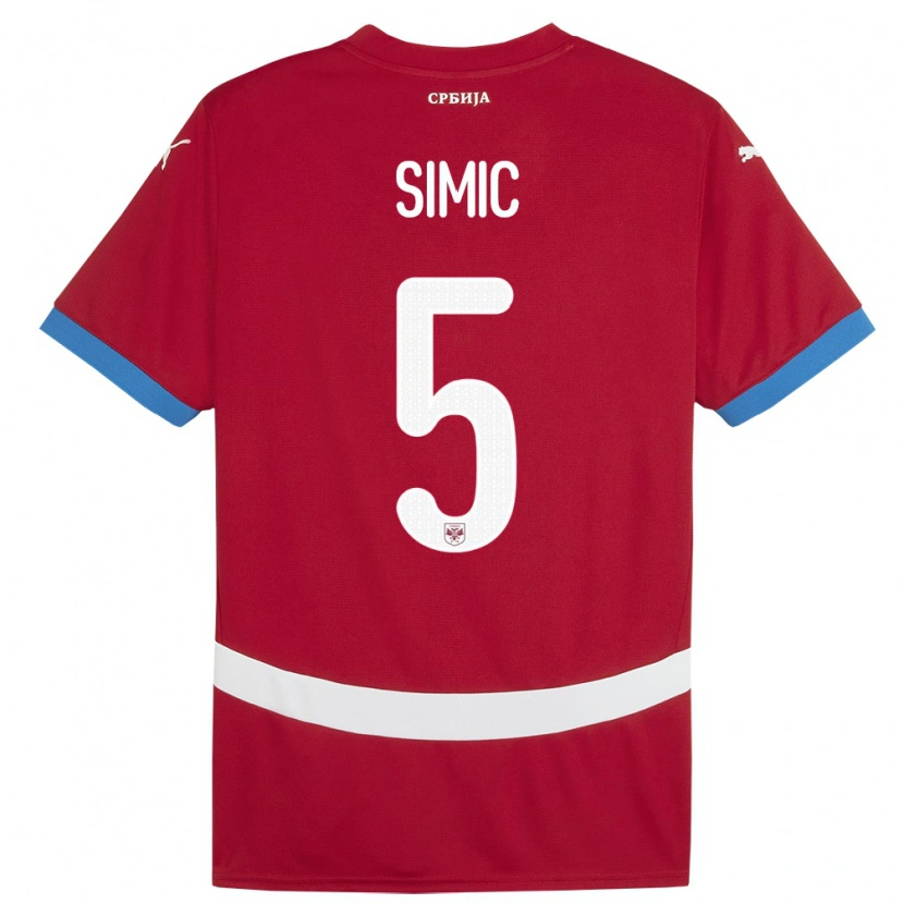 Danxen Mujer Camiseta Serbia Nikola Simic #5 Rojo 1ª Equipación 24-26 La Camisa