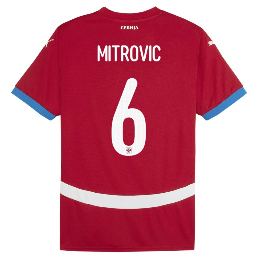 Danxen Mujer Camiseta Serbia Matija Mitrovic #6 Rojo 1ª Equipación 24-26 La Camisa