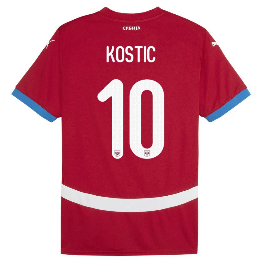 Danxen Mujer Camiseta Serbia Bogdan Kostic #10 Rojo 1ª Equipación 24-26 La Camisa
