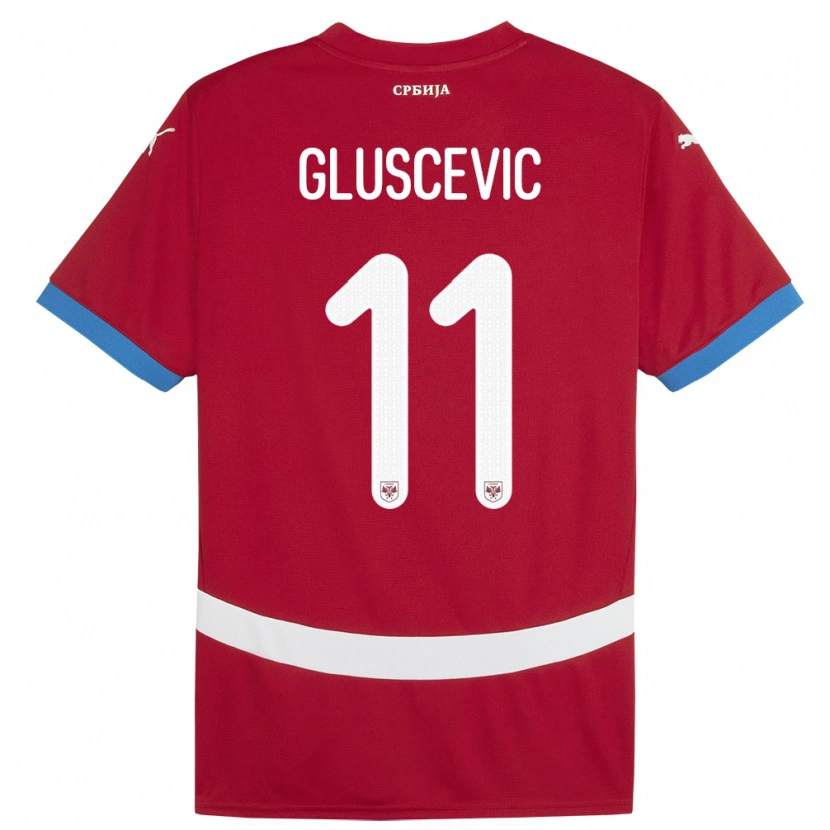 Danxen Mujer Camiseta Serbia Matija Gluscevic #11 Rojo 1ª Equipación 24-26 La Camisa