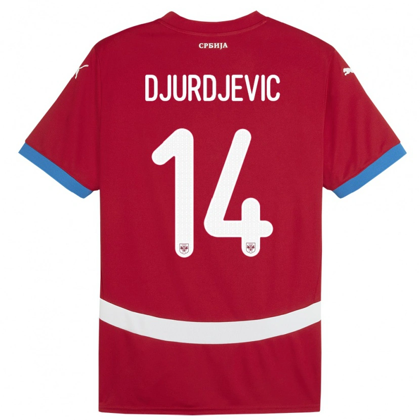 Danxen Mujer Camiseta Serbia Vukasin Djurdjevic #14 Rojo 1ª Equipación 24-26 La Camisa