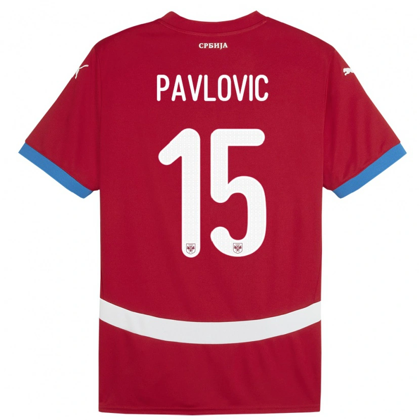 Danxen Mujer Camiseta Serbia Dusan Pavlovic #15 Rojo 1ª Equipación 24-26 La Camisa