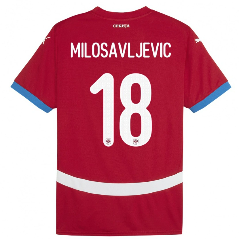Danxen Mujer Camiseta Serbia Jovan Milosavljevic #18 Rojo 1ª Equipación 24-26 La Camisa