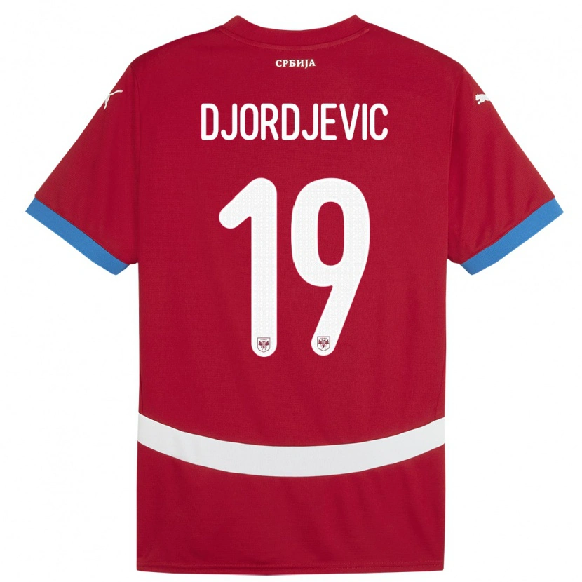 Danxen Mujer Camiseta Serbia Luka Djordjevic #19 Rojo 1ª Equipación 24-26 La Camisa