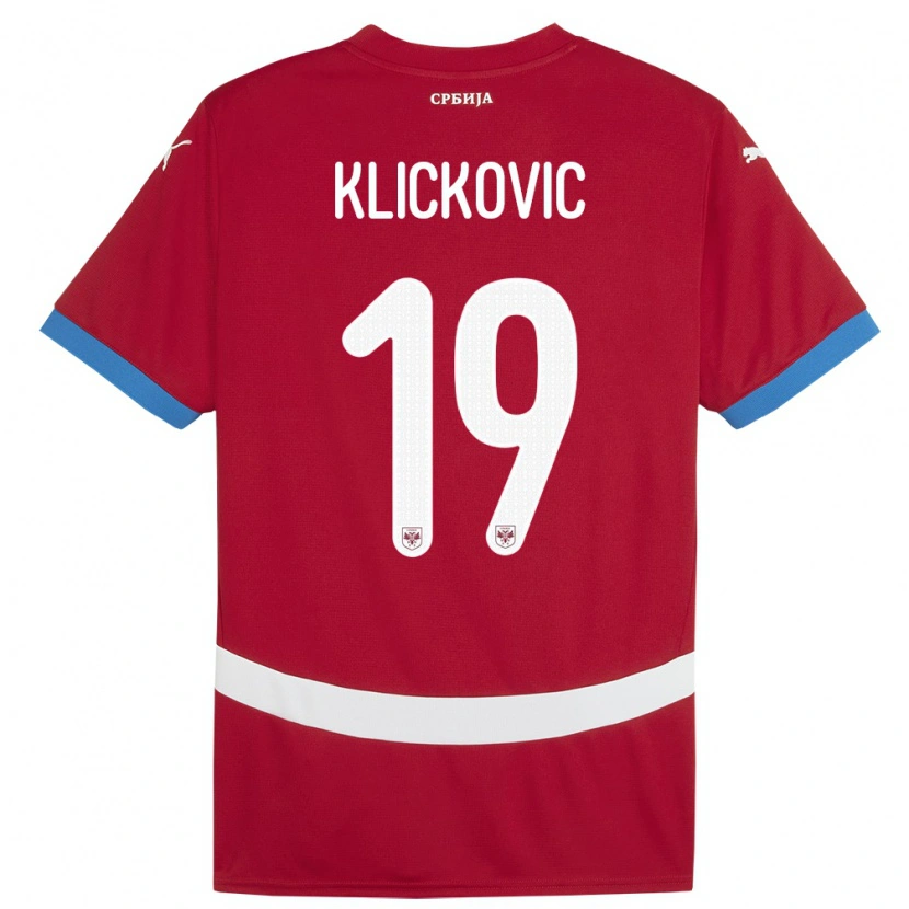 Danxen Mujer Camiseta Serbia Maksim Klickovic #19 Rojo 1ª Equipación 24-26 La Camisa