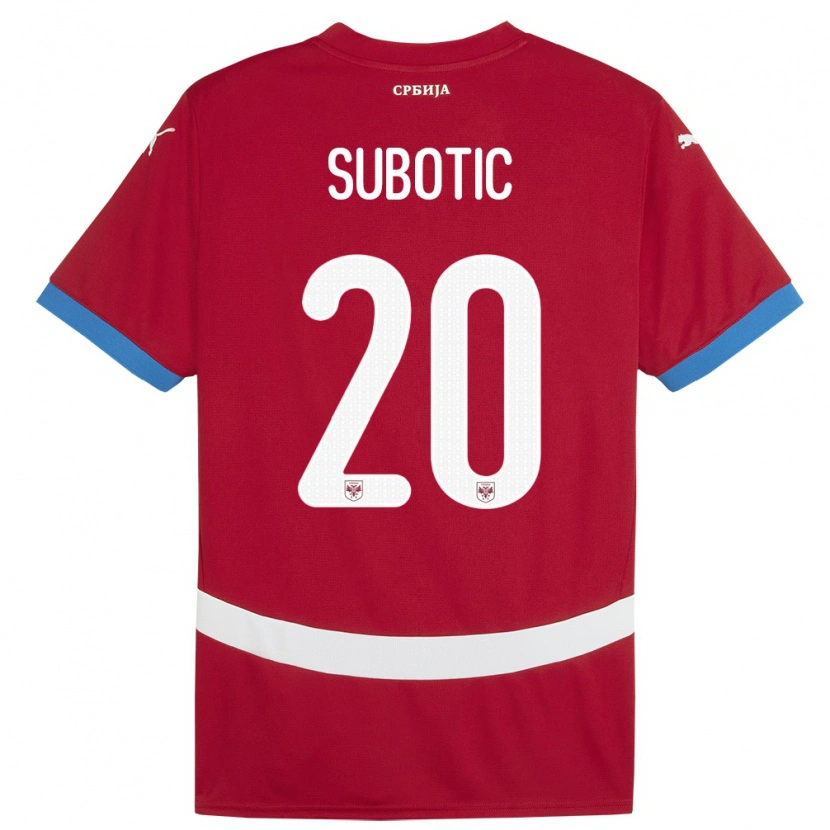Danxen Mujer Camiseta Serbia Andrej Subotic #20 Rojo 1ª Equipación 24-26 La Camisa