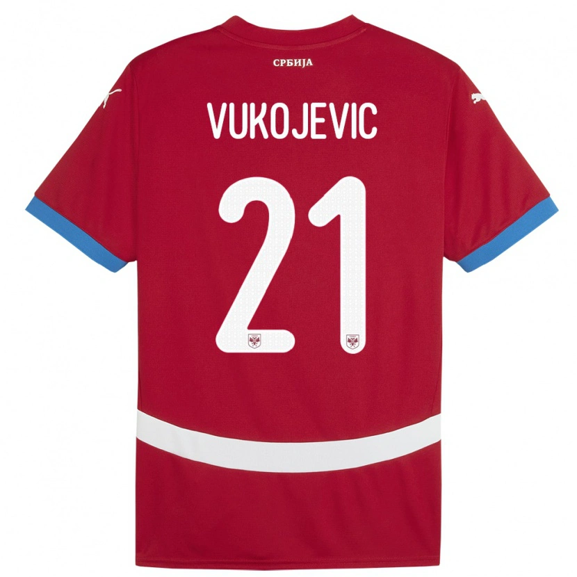 Danxen Mujer Camiseta Serbia Veljko Vukojevic #21 Rojo 1ª Equipación 24-26 La Camisa