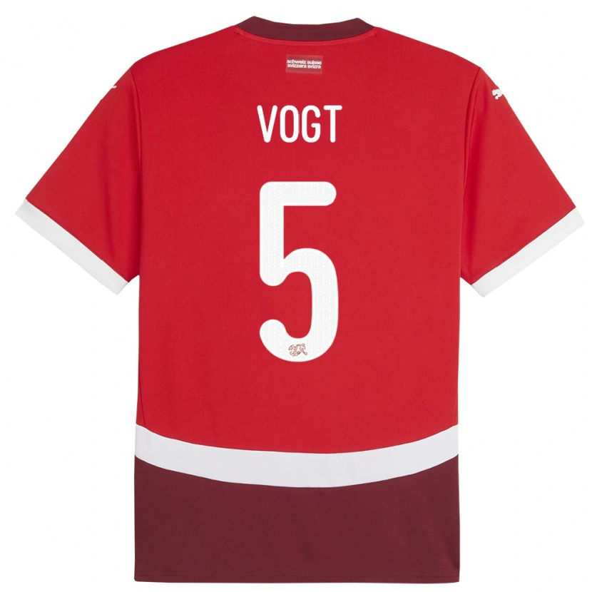 Danxen Mujer Camiseta Suiza Gian Vogt #5 Rojo 1ª Equipación 24-26 La Camisa