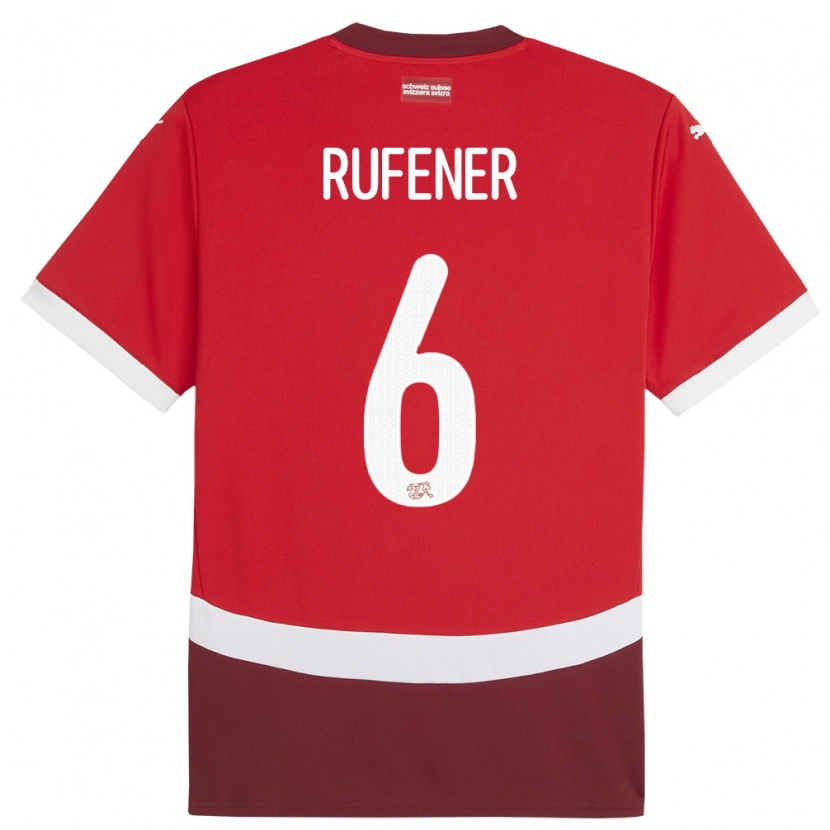 Danxen Mujer Camiseta Suiza Elio Rufener #6 Rojo 1ª Equipación 24-26 La Camisa
