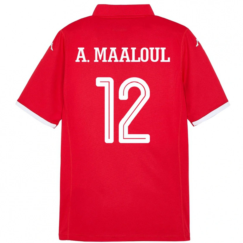 Danxen Mujer Camiseta Túnez Ali Maaloul #12 Rojo 1ª Equipación 24-26 La Camisa