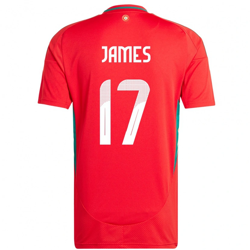 Danxen Mujer Camiseta Gales Jordan James #17 Rojo 1ª Equipación 24-26 La Camisa