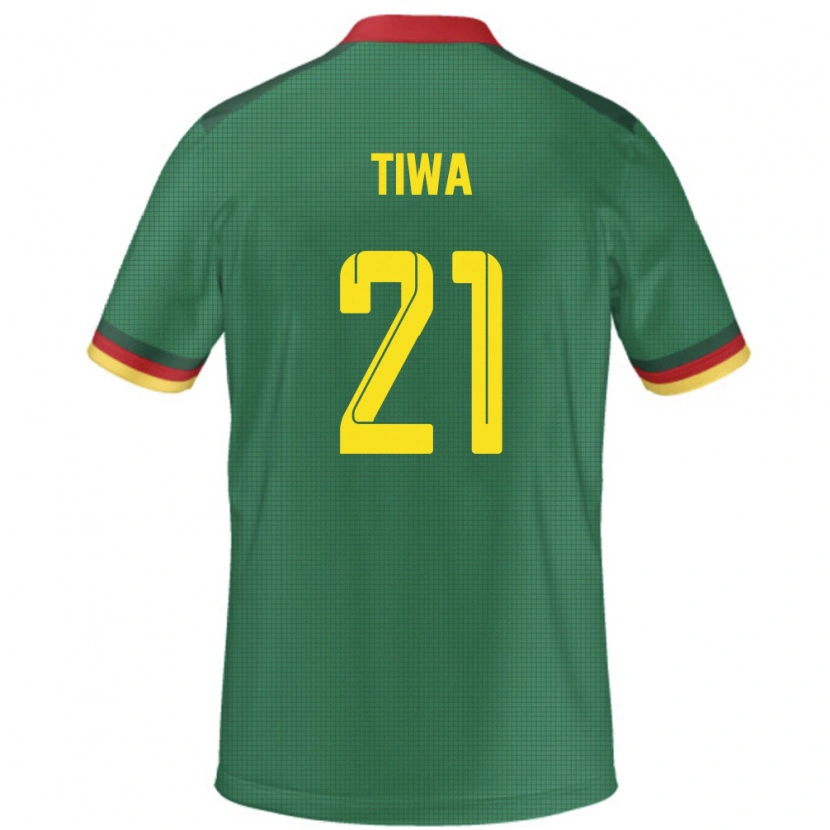 Danxen Mujer Camiseta Camerún Yvan Tiwa #21 Verde 1ª Equipación 24-26 La Camisa