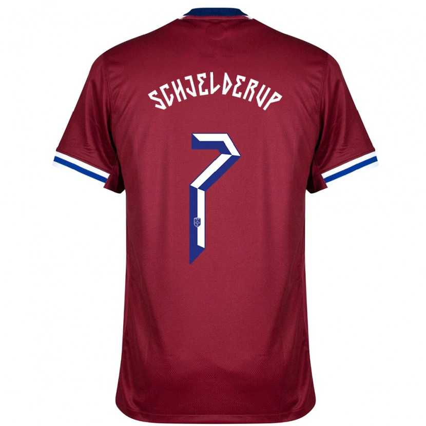 Danxen Mujer Camiseta Noruega Andreas Schjelderup #7 Rojo Azul Blanco 1ª Equipación 24-26 La Camisa