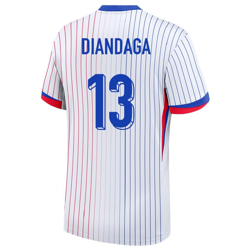 Danxen Mujer Camiseta Francia Hermann Diandaga #13 Blanco 2ª Equipación 24-26 La Camisa