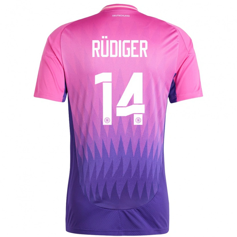 Danxen Mujer Camiseta Alemania Fin-Luca Rüdiger #14 Rosado Morado 2ª Equipación 24-26 La Camisa