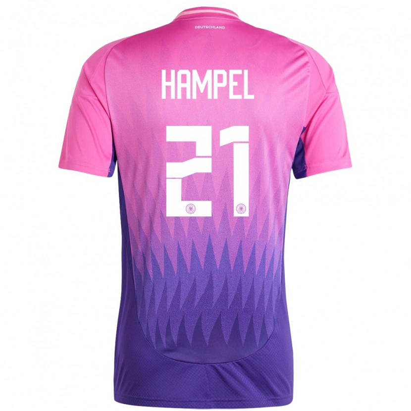 Danxen Mujer Camiseta Alemania Luca Hampel #21 Rosado Morado 2ª Equipación 24-26 La Camisa