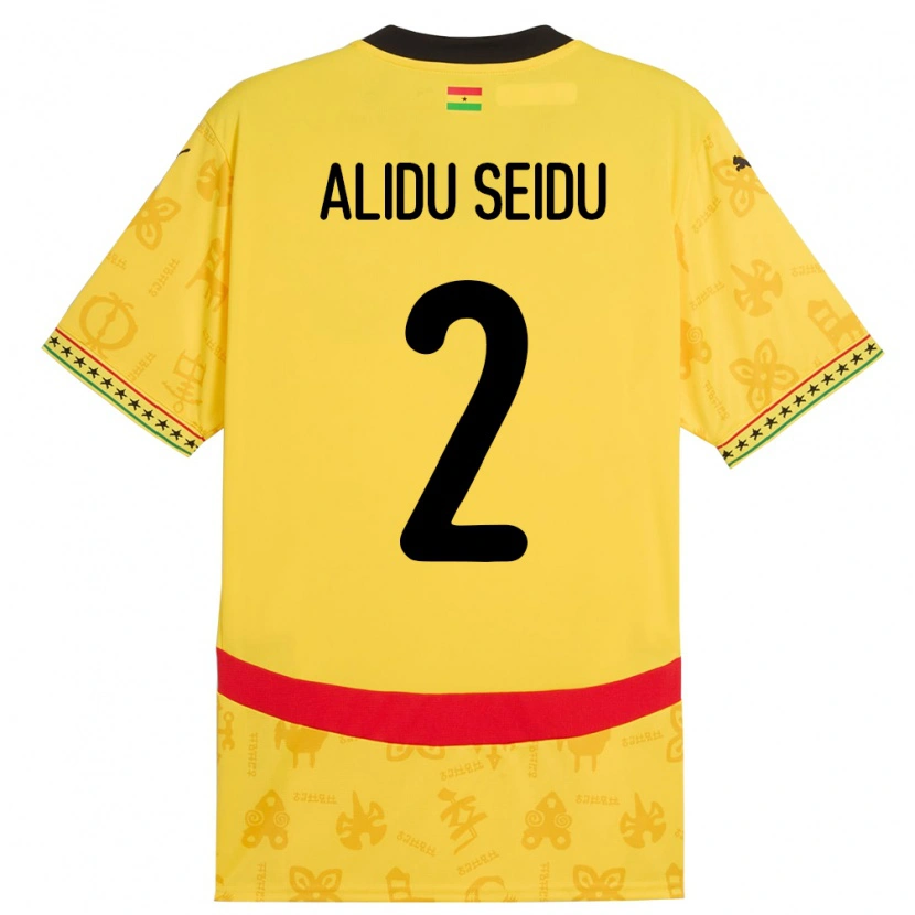 Danxen Mujer Camiseta Ghana Alidu Seidu #2 Amarillo 2ª Equipación 24-26 La Camisa