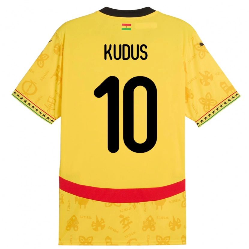 Danxen Mujer Camiseta Ghana Mohammed Kudus #10 Amarillo 2ª Equipación 24-26 La Camisa